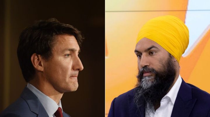 Liberal Leader Justin Trudeau and NDP Leader Jagmeet Singh are shown in a composite image.