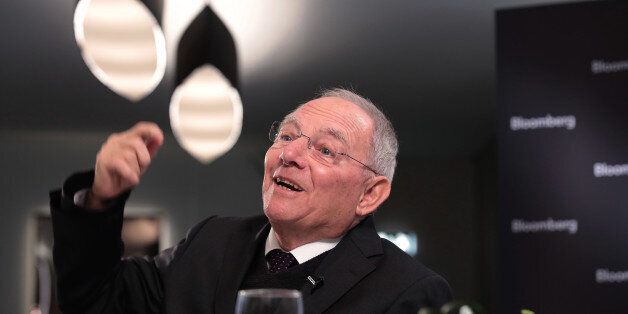 Wolfgang Schaeuble, Germany's finance minister, gestures as he speaks during a Bloomberg Television interview during the World Economic Forum (WEF) in Davos, Switzerland, on Thursday, Jan. 19, 2017. World leaders, influential executives, bankers and policy makers attend the 47th annual meeting of the World Economic Forum in Davos from Jan. 17 - 20. Photographer: Jason Alden/Bloomberg via Getty Images