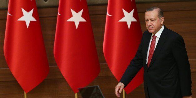 ANKARA, TURKEY - JANUARY 12: Turkish President Recep Tayyip Erdogan attends the Mukhtars (local administrators) meeting at Presidential Complex in Ankara, Turkey on January 12, 2017. (Photo by Evrim Aydin/Anadolu Agency/Getty Images)