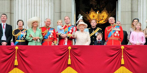 London, England, UK - June 13, 2015: Trooping the Colour ceremony, Prince Georges first appearance on Balcony for Queen Elizabeth's Birthday, June 13, 2015 in London, England, UK