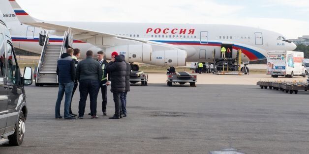 A Russian aircraft is seen at Dulles International Airport December 31, 2016, in Sterling, Virginia, just outside Washington, DC.The special flight arrived to pickup Russian diplomats expelled by US President Barack Obama as part of sanctions imposed on Russia for suspected cyberattacks during the US election. / AFP / PAUL J. RICHARDS (Photo credit should read PAUL J. RICHARDS/AFP/Getty Images)