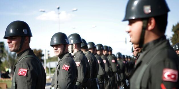 Turkish soldiers take part in a military parade during celebrations marking the 33rd anniversary of the foundation of the self-proclaimed Turkish Republic of Northern Cyprus (TRNC) on November 15, 2016, in the northern part of Nicosia. / AFP / Florian CHOBLET (Photo credit should read FLORIAN CHOBLET/AFP/Getty Images)