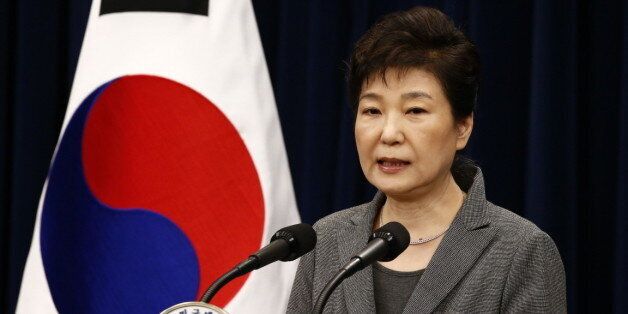 South Korean President Park Geun-Hye speaks during an address to the nation, at the presidential Blue House in Seoul on November 29, 2016. South Korea's scandal-hit President Park Geun-Hye said Tuesday she was willing to stand down early and would let parliament decide on her fate. / AFP / AFP AND POOL / JEON HEON-KYUN (Photo credit should read JEON HEON-KYUN/AFP/Getty Images)