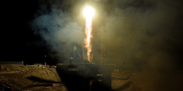 Russia's Soyuz MS-03 spacecraft carrying the International Space Station (ISS) crew, France's astronaut Thomas Pesquet, Russia's cosmonaut Oleg Novitsky and US astronaut Peggy Whitson, blast off from the launch pad to the International Space Station (ISS) early on November 18, 2016 local time.The International crew of France's astronaut Thomas Pesquet, Russia's cosmonaut Oleg Novitsky and US astronaut Peggy Whitson are scheduled to blast off to the International Space Station (ISS) from the Baikonur cosmodrome early on November 18 local time. / AFP / Kirill KUDRYAVTSEV (Photo credit should read KIRILL KUDRYAVTSEV/AFP/Getty Images)