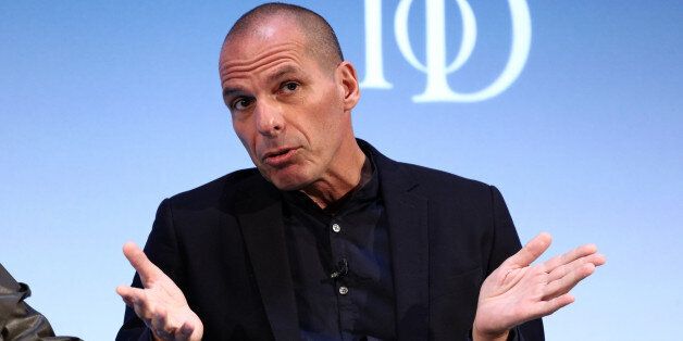 Yanis Varoufakis, former Greek finance minister, gestures whilst speaking during the Institute of Directors (IoD) Annual Convention 2016 at the Royal Albert Hall in London, U.K., on Tuesday, Sept. 27, 2016. The IoD said its latest survey found increasing pessimism about the economy. Photographer: Chris Ratcliffe/Bloomberg via Getty Images