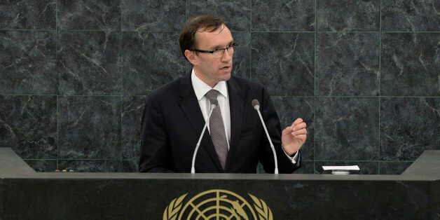 Norwegian Minister of Foreign Affairs Espen Barth Eide speaks at the 68th United Nations General Assembly in New York, September 25, 2013. REUTERS/Andrew Burton/Pool (UNITED STATES - Tags: POLITICS)