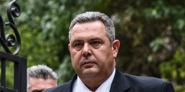 Minister of Defence, chairman of Independent Greeks Panos Kammenos demanding the Minister for Immigration Ioannis Mouzalas to resign. In Athens, on March 16., 2016(Photo by Wassilios Aswestopoulos/NurPhoto) (Photo by Wassilios Aswestopoulos/NurPhoto/NurPhoto via Getty Images)