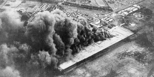 Wheeler Army Airfield, also known as Wheeler Field and formerly as Wheeler Air Force Base, is seen under attack by the Imperial Japanese Navy in Pearl Harbor in Honolulu, Hawaii, in this December 7, 1941 file photo released by Kyodo. Mandatory credit Kyodo/via REUTERS ATTENTION EDITORS - THIS IMAGE WAS PROVIDED BY A THIRD PARTY. EDITORIAL USE ONLY. MANDATORY CREDIT. JAPAN OUT. NO COMMERCIAL OR EDITORIAL SALES IN JAPAN.