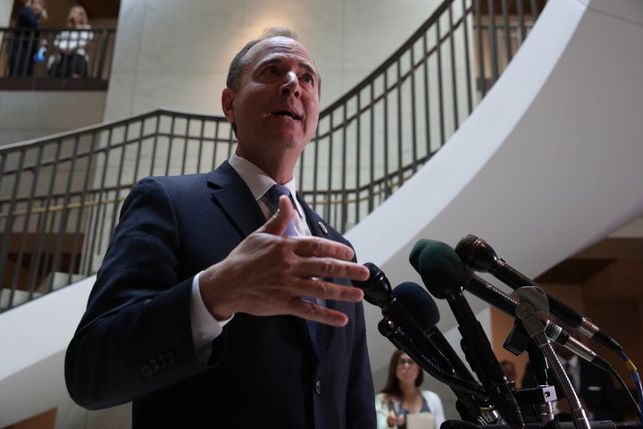 WASHINGTON, DC - SEPTEMBER 19: Committee Chairman Rep. Adam Schiff (D-CA) speaks to members of the media after Intelligence Community Inspector General Michael Atkinson met behind closed doors with the House Intelligence Committee at the U.S. Capitol September 19, 2019 in Washington, DC. Atkinson was on the Hill to discuss a whistleblower complaint regarding a phone conversation between President Donald Trump and a foreign leader. (Photo by Alex Wong/Getty Images)