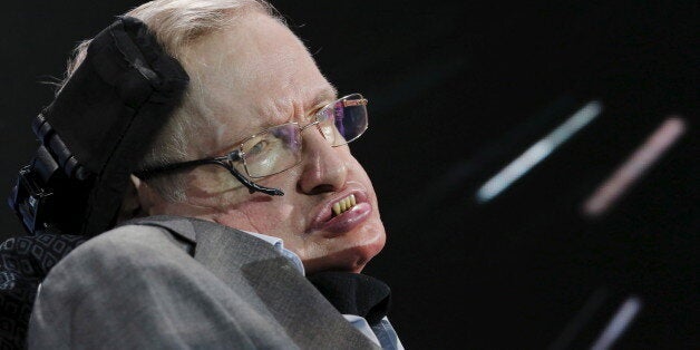 Physicist Stephen Hawking sits on stage during an announcement of the Breakthrough Starshot initiative with investor Yuri Milner in New York April 12, 2016. REUTERS/Lucas Jackson