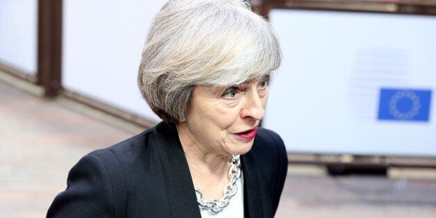 BRUSSELS, BELGIUM - DECEMBER 15: British Prime Minister Theresa May is seen after the European Union (EU) Leaders Summit in Brussels, Belgium on December 15, 2016. EU Leaders discussed Ukraine, Syria, Brexit during the summit. (Photo by Dursun Aydemir/Anadolu Agency/Getty Images)