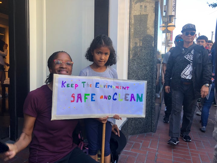 Diana Brooks (left) and her daughter Julianna Finney at the climate strike in downtown San Francisco. "She's been telling me all week she wanted to come to this," Brooks said.