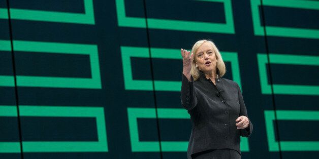 Meg Whitman, chief executive officer of Hewlett Packard Enterprise Co., speaks during the HP Discover 2016 Conference in Las Vegas, Nevada, U.S., on Wednesday, June 8, 2016. Whitman is open to public-cloud partnerships with Amazon.com Inc. and Google after a deal with Microsoft Corp.'s service provided a look at how she'll try to navigate the market with a slimmer company. Photographer: Jacob Kepler/Bloomberg via Getty Images