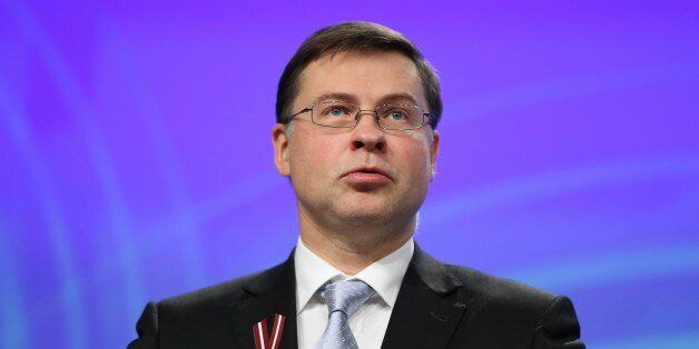 BRUSSELS, BELGIUM - NOVEMBER 16 : European Commission Vice-President Valdis Dombrovskis attends a press conference on the European Semester Autumn Package at the European Commission in Brussels, on November 16, 2016. (Photo by Dursun Aydemir/Anadolu Agency/Getty Images)