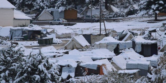 View of Petra refugee camp, located on the feet of Olympus mountain in northern Greece near the village Petra, Greece, on 3 December 2016. After the weather deteriorated in Greece there was snowfall around Greece and the temperature dropped below 0Â°C. It is a camp that hosted 450 Yazidi refugees from Iraq.The location is on Olympus mountain, the highest in Greece. The refugees were facing extreme hardship as blizzards hit region. During the summer to children died here, by getting drowned in