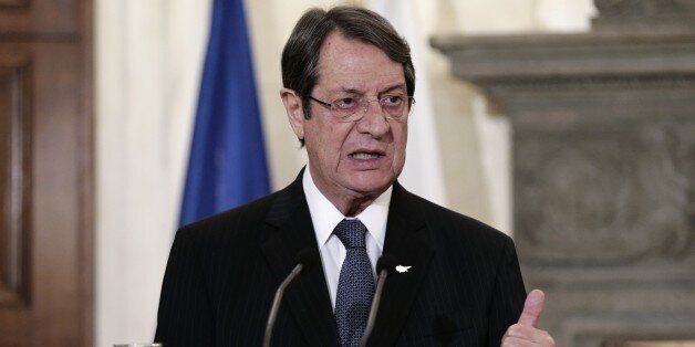 ATHENS, GREECE - NOVEMBER 16: Greek Cypriot leader Nicos Anastasiades speaks during a joint press conference with with Greek Prime Minister Alexis Tsipras after their meeting over the Cyprus reunification talks, in Athens, Greece on November 16, 2016. (Photo by Ayhan Mehmet/Anadolu Agency/Getty Images)