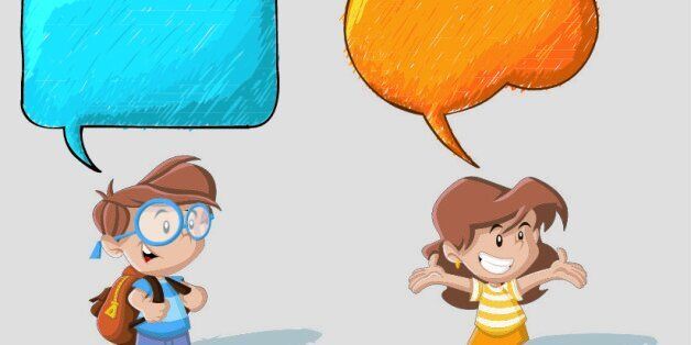 Cartoon children talking with speech balloon