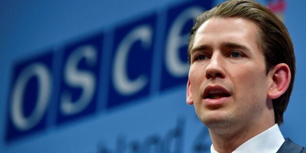 Austrian Foreign Minister Sebastian Kurz attends a press conference after closing session of the foreign ministers' meeting of the Organisation for Security and Cooperation in Europe (OSCE) in Hamburg, northern Germany, on December 9, 2016. / AFP / John MACDOUGALL (Photo credit should read JOHN MACDOUGALL/AFP/Getty Images)