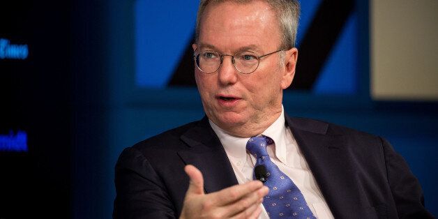 Eric Schmidt, executive chairman of Alphabet Inc., speaks during the New York Times DealBook conference in New York, U.S., on Thursday, Nov. 10, 2016. The event brings together CEOs, leading figures in finance, and experts from diverse industries to assess the challenges and opportunities that will define the deal world of tomorrow. Photographer: Michael Nagle/Bloomberg via Getty Images