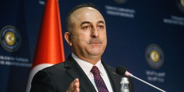 ALANYA, TURKEY - DECEMBER 1, 2016: Turkey's Foreign Minister Mevlut Cavusoglu speaks at a joint news conference with his Russian counterpart Sergei Lavrov (not in picture) following a meeting of the Russian-Turkish Joint Strategic Planning Group (JSPG) at the Rubi Platinum Hotel. Alexander Shcherbak/TASS (Photo by Alexander Shcherbak\TASS via Getty Images)