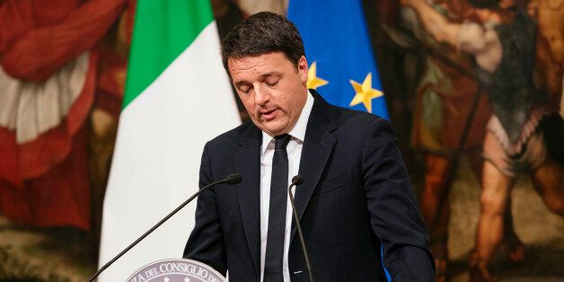 The Prime Minister of Italy Matteo Renzi speaks at Palazzo Chigi admitting his defeat in the referendum vote and promising to resign. December 5, 2016 Rome, Italy. (Photo by Jacopo Landi/NurPhoto via Getty Images)