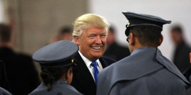 BALTIMORE, MD - DECEMBER 10: President-elect Donald Trump meets with cadets from the Military academies prior to the game between the Navy Midshipmen and the Army Black Nights at M&T Bank Stadium on December 10, 2016 in Baltimore, Maryland. . Trump has been holding rallies nationwide prior to his inauguration in January. (Photo by Aaron P. Bernstein/Getty Images)