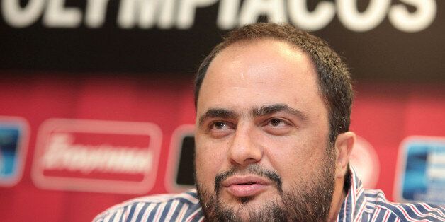 Olympiakos Piraeus president Vangelis Marinakis addresses reporters during a presentation of a new player in Piraeus, near Athens, June 24, 2011. Super League and Olympiakos Piraeus president Vangelis Marinakis and Greece defender Avraam Papadopoulos were identified by the Athens prosecutor on Friday for alleged involvement in match-fixing as the list of those implicated in the scandal that has rocked Greek football grew. REUTERS/ICON/Costas Baltas (GREECE - Tags: SPORT SOCCER CRIME LAW HEADSH