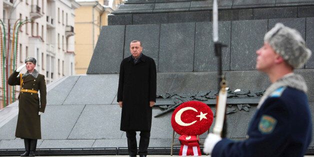 Turkish President Tayyip Erdogan attends a wreath laying ceremony at Victory Monument in Minsk, Belarus, November 11, 2016. BelTA/Oksana Manchuk/via REUTERS ATTENTION EDITORS - THIS IMAGE WAS PROVIDED BY A THIRD PARTY. EDITORIAL USE ONLY.