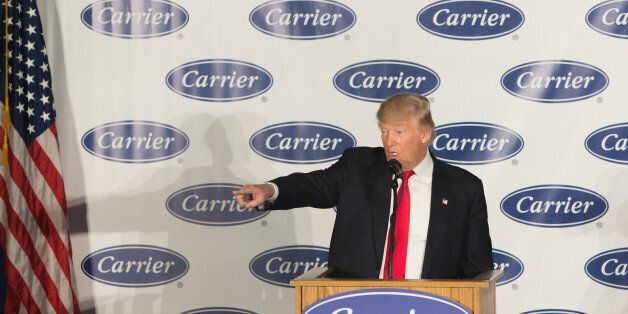 INDIANAPOLIS, IN - DECEMBER 01: President-elect Donald Trump speaks to workers at Carrier air conditioning and heating on December 1, 2016 in Indianapolis, Indiana. (Photo by Tasos Katopodis/Getty Images)