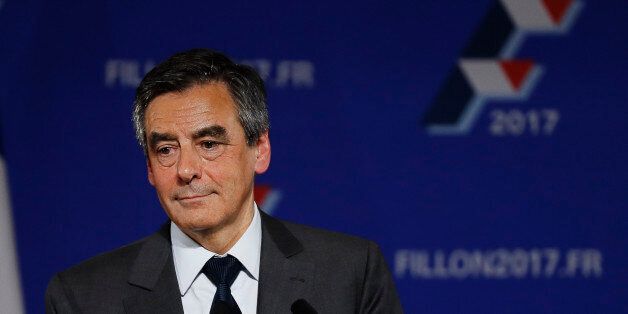 Francois Fillon, candidate for the right-wing primaries ahead of the French 2017 presidential election, delivers a speech during a campaign rally in Paris, on November 25, 2016, ahead of the primary's second round on November 27.Francois Fillon and Alain Juppe, both former prime ministers, will go head-to-head in a run-off of France's rightwing presidential primary on November 27. The victor is considered likely to become president after elections in April and May next year. / AFP / Thomas SAMSON (Photo credit should read THOMAS SAMSON/AFP/Getty Images)