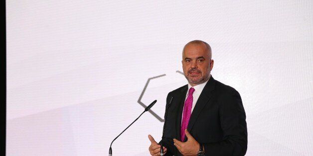 NIS, SERBIA - OCTOBER 14: Albania's Prime Minister Edi Rama delivers a speech during the Serbia - Albania Business Forum in Nis, Serbia on October 14, 2016. (Photo by Talha Ozturk/Anadolu Agency/Getty Images)