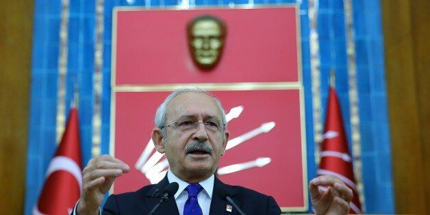ANKARA, TURKEY - NOVEMBER 29: Kemal Kilicdaroglu, head of the Republican Peoples Party (CHP), gives a speech during the parliamentary group meeting of his party at the Grand National Assembly of Turkey (TBMM) in Ankara, Turkey on November 29, 2016. (Photo by Halil Sagirkaya/Anadolu Agency/Getty Images)
