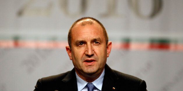 Bulgarian Socialists Party candidate Rumen Radev speaks during a press conference after presidential elections in Sofia, Bulgaria, Sunday, Nov. 13, 2016. Surveys by several polling organizations showed Gen. Rumen Radev, 53, a former non-partisan chief of Bulgarian Air Force, taking about 58 percent of the vote. (AP Photo/Darko Vojinovic)