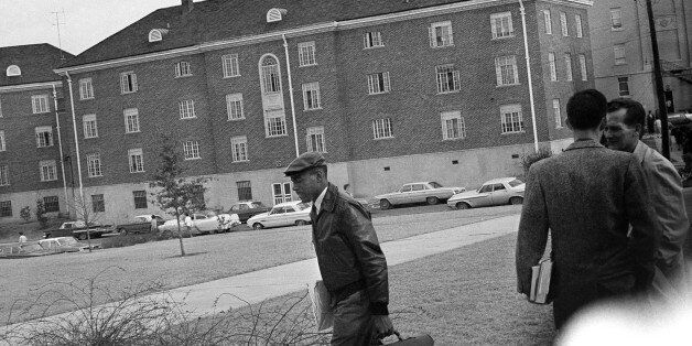 James H. Meredith leaves the library on the University of Mississippi campus Jan. 9, 1963. (AP Photo)