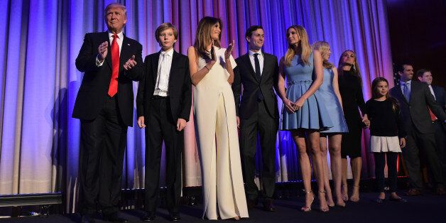 Republican presidential elect Donald Trump arrives with his family on stage to speak during election night at the New York Hilton Midtown in New York on November 9, 2016. Trump stunned America and the world Wednesday, riding a wave of populist resentment to defeat Hillary Clinton in the race to become the 45th president of the United States. / AFP / MANDEL NGAN (Photo credit should read MANDEL NGAN/AFP/Getty Images)