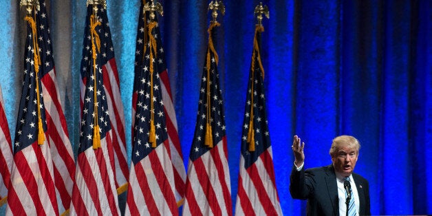 NEW YORK, NY - JULY 16: Republican presidential candidate Donald Trump speaks before introducing his vice presidential running mate Indiana Gov. Mike Pence at the New York Hilton Midtown on July 16, 2016 in New York City. Trump announced his choice on Friday via Twitter after the initial press conference was canceled due to the terrorist attack in Nice, France. (Photo by Bryan Thomas/Getty Images)