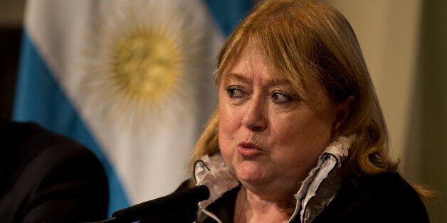 Argentine Foreign Minister Susana Malcorra speaks to the press in Buenos Aires, Argentina, Monday, May 23, 2016. Malcorra has been chosen by Argentine President Mauricio Macri as a candidate for U.N. Secretary General. (AP Photo/Natacha Pisarenko)