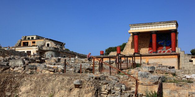 Crete, Knossos, palace complex of the Minoer, reconstructions, overview and bastion. (Photo by: Bildagentur-online/UIG via Getty Images)