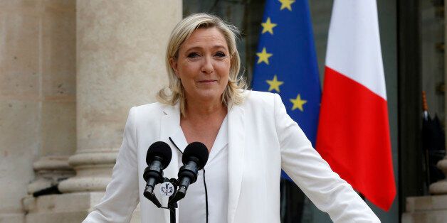 Marine Le Pen, France's far-right National Front political party leader, talks to journalists following a meeting with French President Francois Hollande (not pictured) after Britain's vote to leave the European Union, at the Elysee Palace in Paris, France, June 25, 2016. REUTERS/Jacky Naegelen