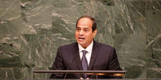 Egyptian President Abdel Fattah Al Sisi addresses the 2015 Sustainable Development Summit, Friday, Sept. 25, 2015 at United Nations headquarters. (AP Photo/Seth Wenig)
