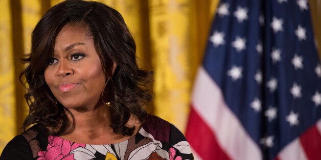 U.S. first lady Michelle Obama delivers opening remarks during the final Joining Forces event in the East Room of the White House November 14, 2016 in Washington, DC. Obama hosted the event to celebrate the successes and share best practices so to continue the work of the Mayors Challenge to End Veteran Homelessness. (Photo by Cheriss May/NurPhoto via Getty Images)