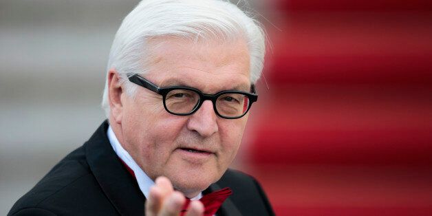 FILE - In this June 24, 2015 file photo German Foreign Minister Frank-Walter Steinmeier arrives for an official state dinner for Britain's Queen Elizabeth II, in front of Germany's President Joachim Gauck's residence, Bellevue Palace, in Berlin. (AP Photo/Markus Schreiber, file)