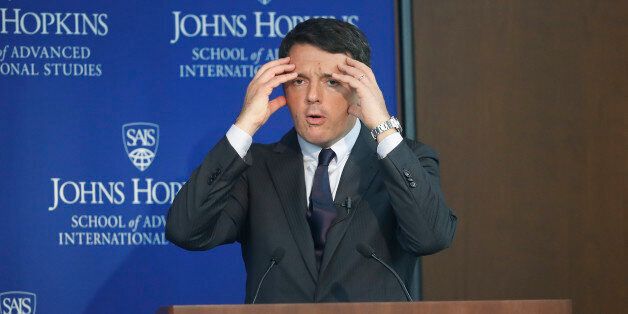 Italian Prime Minister Matteo Renzi gestures as he speaks at the John Hopkins University School of Advance International Studies (SAIS) in Washington, Wednesday, Oct. 19, 2016. (AP Photo/Pablo Martinez Monsivais)