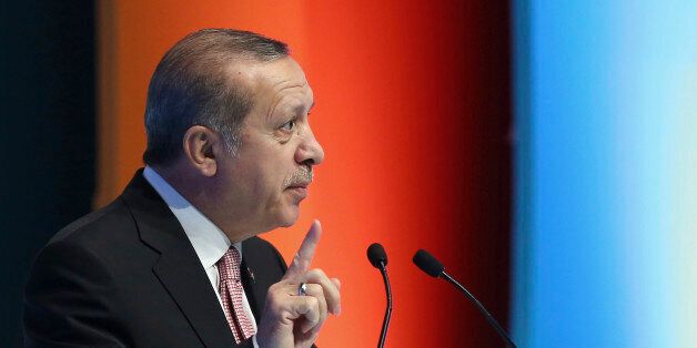 Turkey's President Recep Tayyip Erdogan addresses Turkey-Africa Business Forum in Istanbul, Wednesday, Nov. 2, 2016. (Kayhan Ozer, Presidential Press Service, Pool photo via AP)