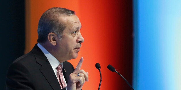 Turkey's President Recep Tayyip Erdogan addresses Turkey-Africa Business Forum in Istanbul, Wednesday, Nov. 2, 2016. (Kayhan Ozer, Presidential Press Service, Pool photo via AP)