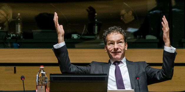 Dutch Finance Minister and chair of the Eurogroup finance ministers Jeroen Dijsselbloem gestures as he arrives for an EU finance ministers meeting at the EU Council in Luxembourg Tuesday, Oct. 11, 2016. (AP Photo/Geert Vanden Wijngaert)