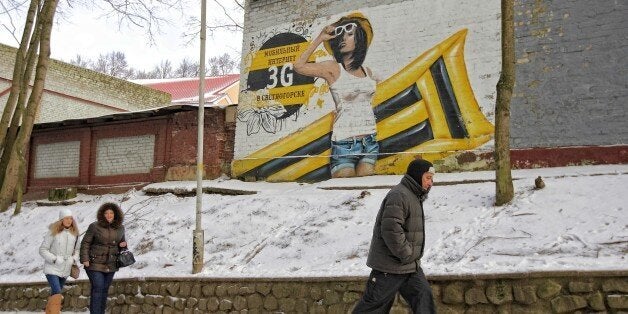 Svetlogorsk is a coastal resort town and the administrative center of Svetlogorsky District of Kaliningrad Oblast, Russia, located on the coast of the Baltic Sea on the Sambia Peninsula. People walking along Beeline mobile phone operator are seen (Photo by Michal Fludra/Corbis via Getty Images)