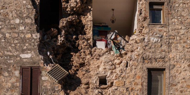PERUGIA, ITALY - OCTOBER 31: A house was destroyed by the earthquake in Norcia on October 31, 2016 in Perugia, Italy. A 6.6 magnitude earthquake struck central Italy in the Perugia area early on Sunday morning, devasting entire communities. No deaths have been reported so far. (Photo by Awakening/Getty Images)
