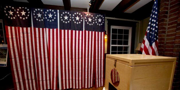 A ballot box is set Monday Nov. 7, 2016, for residents in Dixville Notch, N.H., to vote at midnight. (AP Photo/Jim Cole)