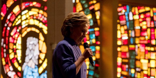 Democratic presidential candidate Hillary Clinton pauses while speaking at New Mount Olive Baptist Church in Fort Lauderdale, Fla., Sunday, Oct. 30, 2016. (AP Photo/Andrew Harnik)